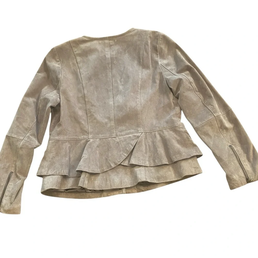 Women’s Gray Leather Suede Peplum Lined Jacket New Size M-L Pretty!